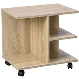 BAKAJI Multifunctionele salontafel voor woonkamer, tv-tafel, tijdschriften, nachtkastje met wielen van melamine, houtlook (beige)