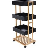 Well Home Opbergwagen van bamboe met 1 plank en 3 planken, zwart, 40 x 30 x 87,5 cm