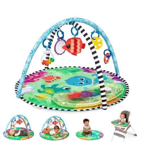Baby Einstein Sea Floor Explorers 2-in-1 watermat speelschool, 4 modi voor baby om te spelen, 5 afneembaar speelgoed, gemakkelijk te vervoeren, pasgeborenen+veelkleurig