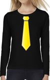 Bellatio Decorations Verkleed shirt voor dames - stropdas geel - zwart - carnaval - foute party L