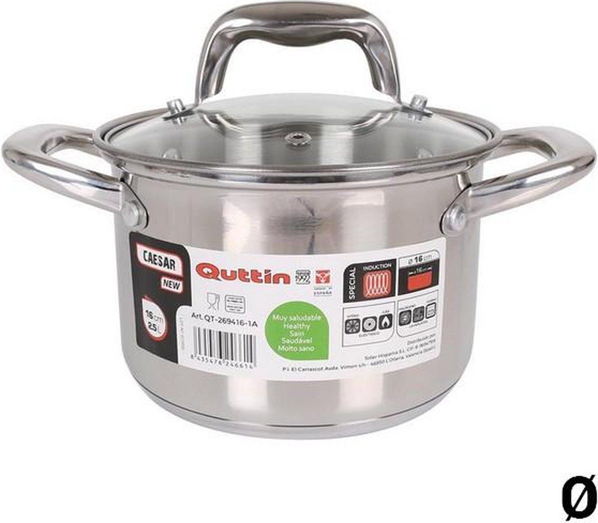 Quttin Koekenpan van roestvrij staal 24 cm met deksel New Caesar