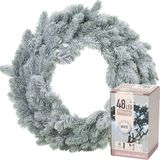 Merkloos Decoris Kerstkrans - groen met sneeuw - D46 cm - incl. verlichting helder wit