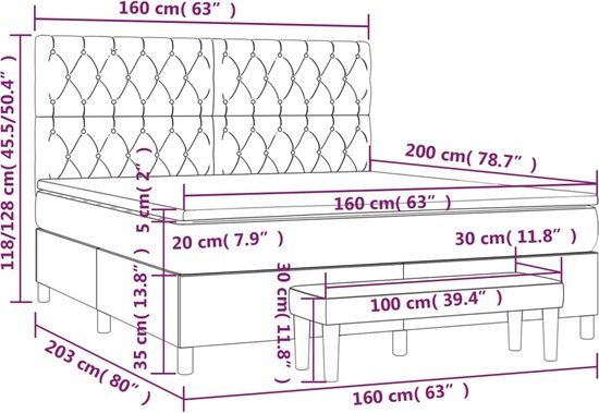 vidaXL Boxspring met matras - Stof - Donkergrijs - 160x200 cm