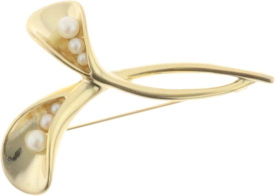 Behave Broche Dames Goudkleurig Parels Strik 6 cm