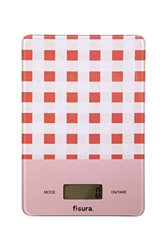 Fisura - Digitale keukenweegschaal Vichy, originele weegschaal 5 kg/11 lbs, multifunctionele weegschaal, glas en ABS, 15 x 22 (rood)