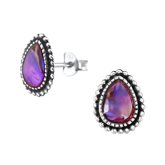 Aramat Jewels oorbellen druppel abalone -roze-925 zilver-schelp-9x12mm
