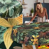 ANRO Tafelkleed Tropische bladeren Bruin Ovaal 160x140cm Met sierband Afwasbaar Waterafstotend