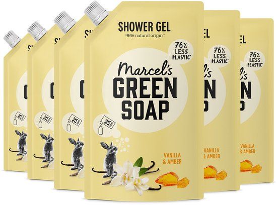 Marcel's Green Soap Douchegel Navulling - Vanille & Amber - 6 x 500ml