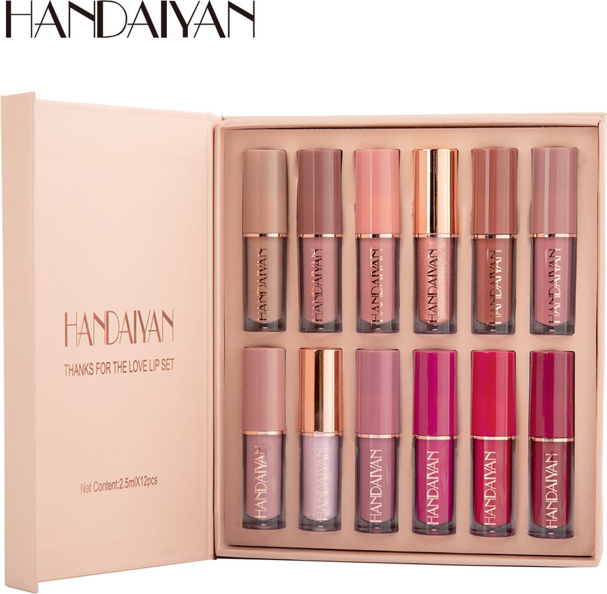 Handaiyan - Mini set van 12 - Liquid lipsticks - Matte lippenstift - Vloeibare lippenstift - Waterproof - Make up set - Geschenkset - Giftset - Lipstick - Lippenstift - Lipgloss - Lip gloss