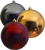 Decoris Kaemingk B.V. Kerstversieringen set van 6x grote kunststof kerstballen goud-zilver-rood 14 cm glans