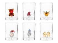 H&H Christmas Miniatures, set van 12 vierkante glazen, 270 ml, borosilicaatglas, 6 kerstdecoraties, vaatwasmachinebestendig