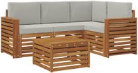 vidaXL Hoek loungeset 4 zitplaatsen Acacia hout Naturel en lichtgrijs Polyester Inclusief tafel