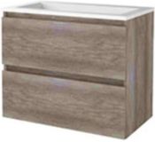 Basic Line Start 46 Badkamermeubelset - 80 x 46 cm - Greeploos - 2 Lades - Acryl Wastafel - Zonder Kraangat - Scotch Oak