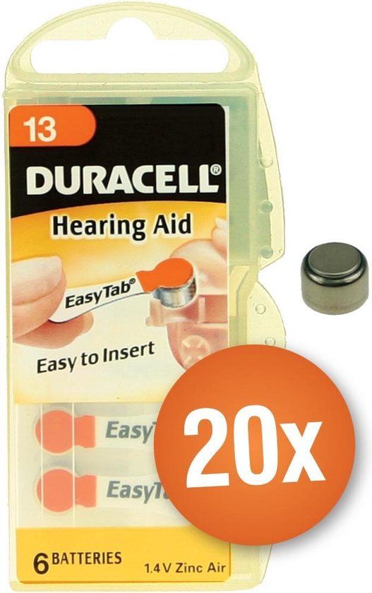 Duracell Voordeelpak gehoorapparaat batterijen - Type 13 (oranje) - 20 x 6 stuks