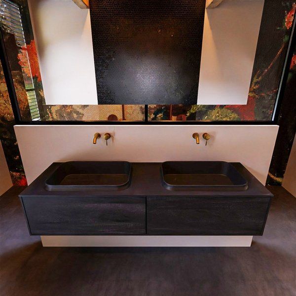 Mondiaz ERIN 150cm badmeubelset onderkast Antracite met 2 lades + Wastafel RIDGE dubbel Urban