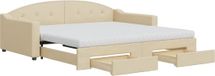 vidaXL Divan-lit avec lit gigogne et tiroirs 100x200 cm tissu crème