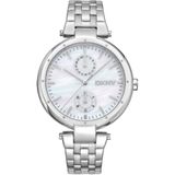 Dkny Downtown Multi DK1L066M0045 Montre à quartz pour femme avec bracelet et boîtier en acier inoxydable de couleur grise, cadran analogique blanc