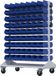 Povag Bakkenkar - Werkplaatskar met 126 bakken - 170x120x70 cm - Rubberen wielen - Grijs/blauw