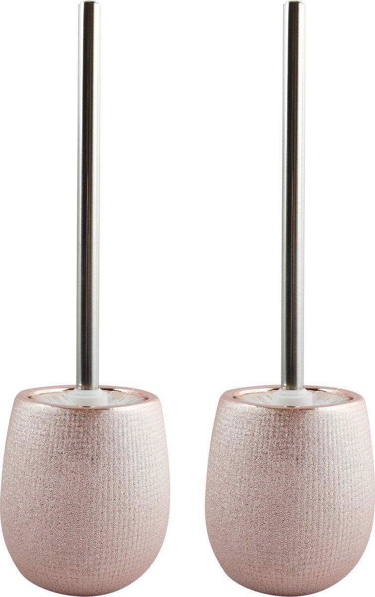 MSV Toiletborstel houder Shanghai - 2x - keramiek - rose goud - 41 x 11 cm
