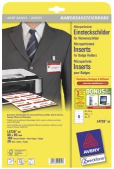 Avery L4728-20 - Badges & badgehouders - wit - Papier - 160 stuks