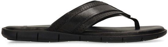 Manfield Heren Zwarte Leren Slippers Maat 41