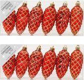 Inge-glas Kersthangers 12x dennenappels - rood 9 cm