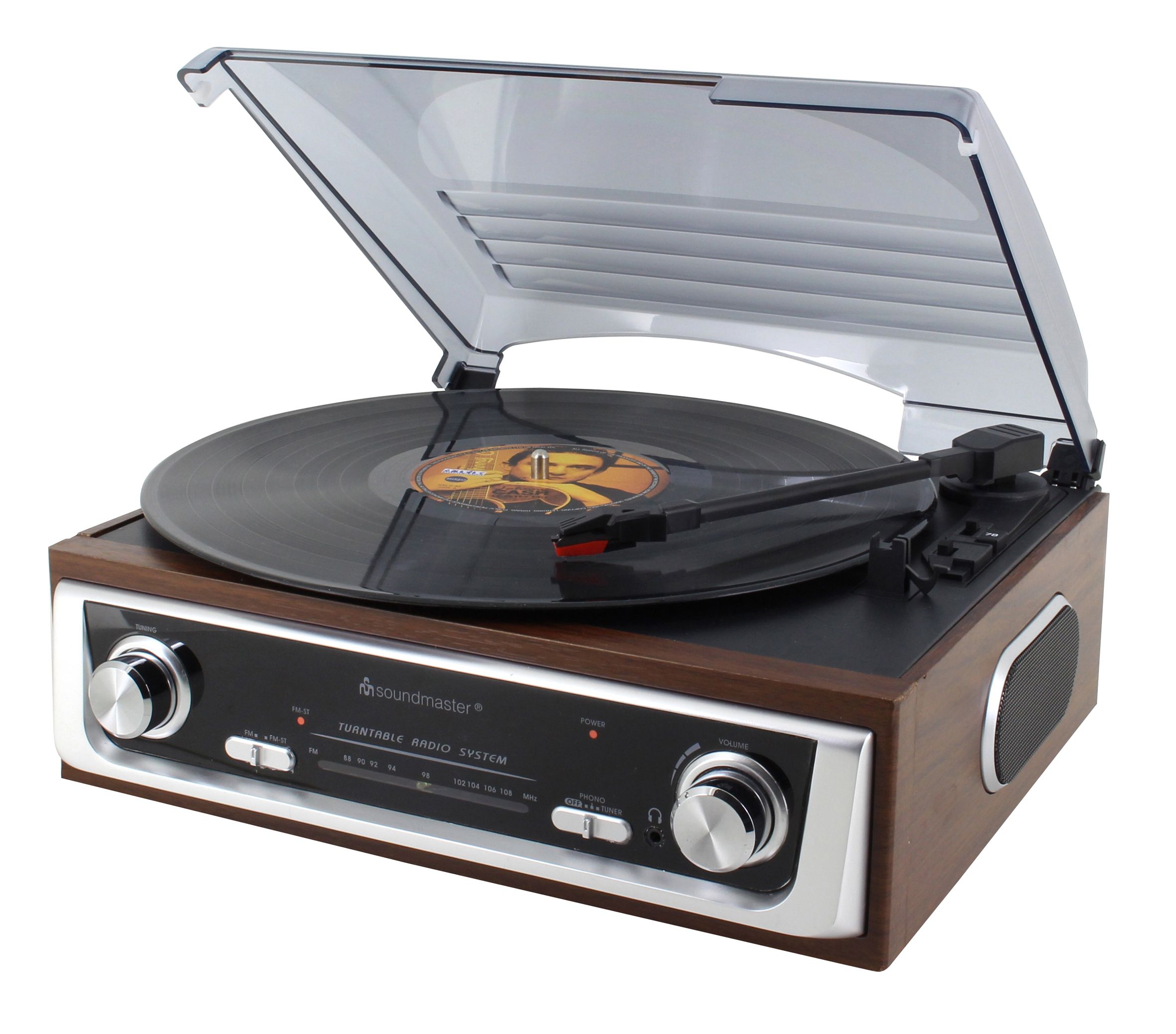 Soundmaster PL196H - Retro platenspeler met radio en ingebouwde speakers - Zwart/Zilver/Hout
