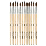Idena 90092 - Haarborstels, maat 12, met onbeschilderde houten steel, set van 12, schilderspenselen voor scholieren hobbykunstenaars
