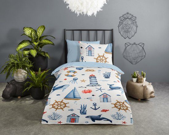 Good Morning dekbedovertrek maritiem - 1 persoons 140x200/220 cm - Blauw - 100% Katoen renforce