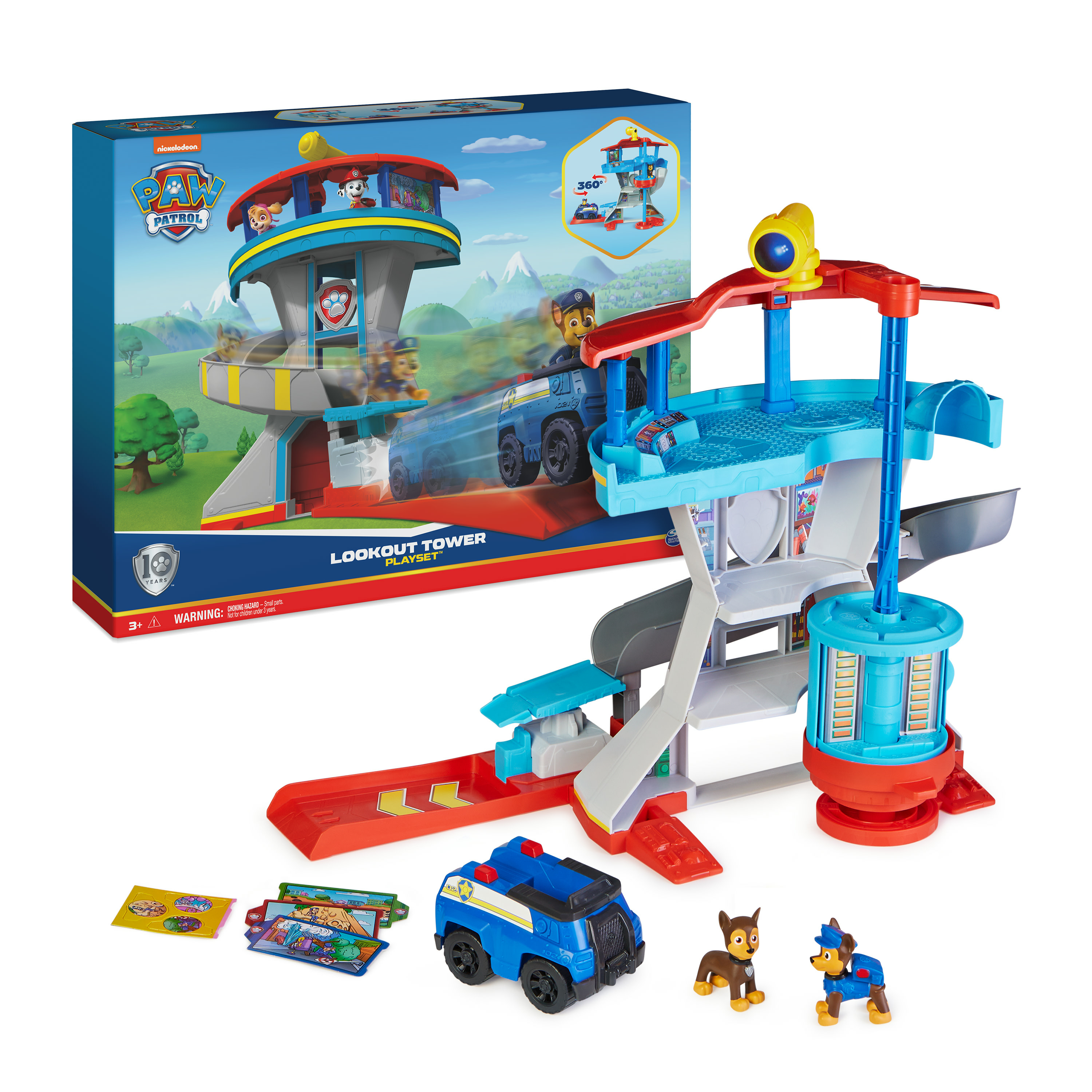 Spin Master PAW Patrol - Uitkijktoren-speelset met voertuigwerper 2 Chase-actiefiguren de politieauto van Chase en accessoires