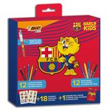 BIC Kids FC Barcelona tekenset met 4 exclusieve balpen: CAT, 12 kleurpotloden BIC Tropicolors, 12 Kid Couleur-Marker, Kleurboek en 18 FC Barcelona Stickers