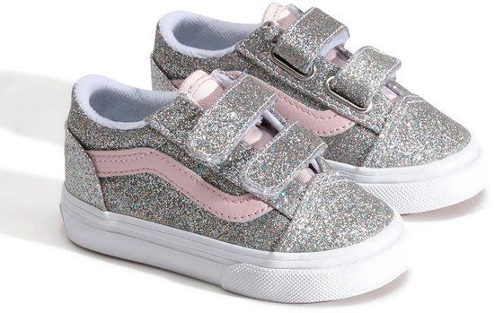 Vans Old Skool V Schoenen Glitter Zilver / Pale Petal EU 22 Kinderen