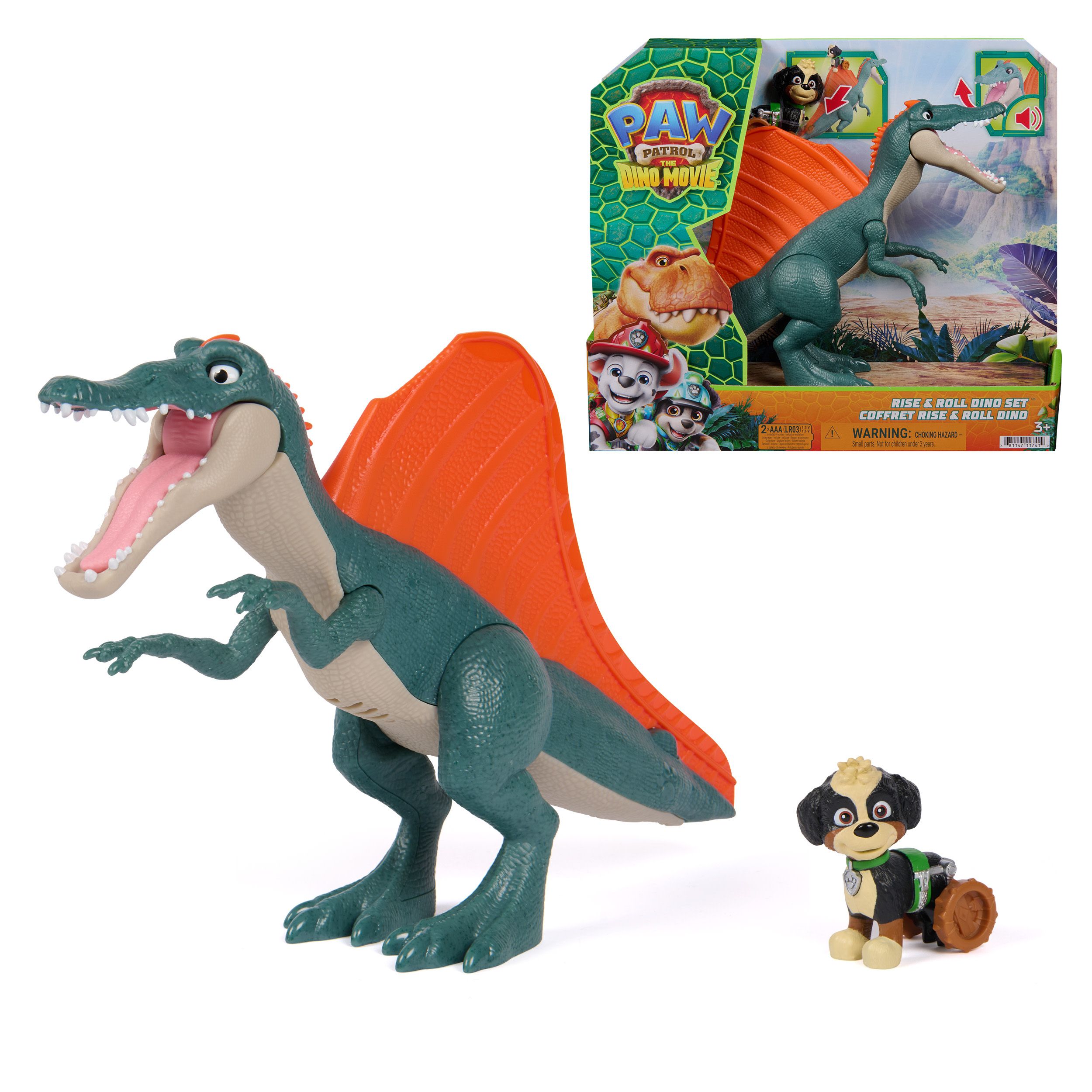 Spin Master PAW Patrol - De Dino Film Rise & Roll Dino Set met Spinosaurus en Rex-actiefiguur