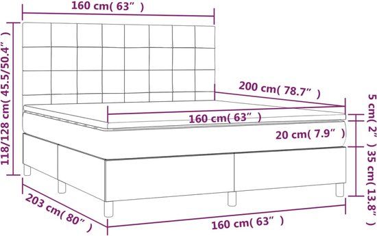 vidaXL Boxspring Bed - 160x200 cm - Lichtgrijs - Fluweel