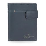 Pepe Jeans Staple verticale portemonnee met kliksluiting, blauw, 8,5 x 10,5 x 1 cm, leer