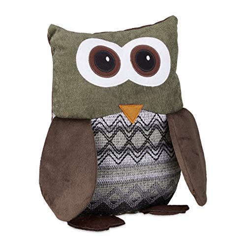Relaxdays deurstopper Uil, deurbuffer stof, deurzak vloer, deurhouder kinderen, decoratief, H x B x D: 24 x 14 x 14 cm, bruin