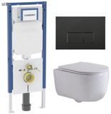 Geberit QeramiQ Dely Swirl Toiletset - 36.3x51.7cm - diepspoel - rimless - Geberit UP720 Duofix Sigma inbouwreservoir - slim zitting - mat zwarte metalen bedieningsplaat - rechtehoekige knoppen - mat wit