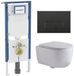 Geberit QeramiQ Dely Swirl Toiletset - 36.3x51.7cm - diepspoel - rimless - Geberit UP720 Duofix Sigma inbouwreservoir - slim zitting - mat zwarte metalen bedieningsplaat - rechtehoekige knoppen - mat wit