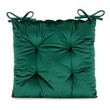 AmeliaHome Aleksa Stoelkussen met linten 40x40 cm Zitkussen Fluwelen Fluweel-look Flessengroen