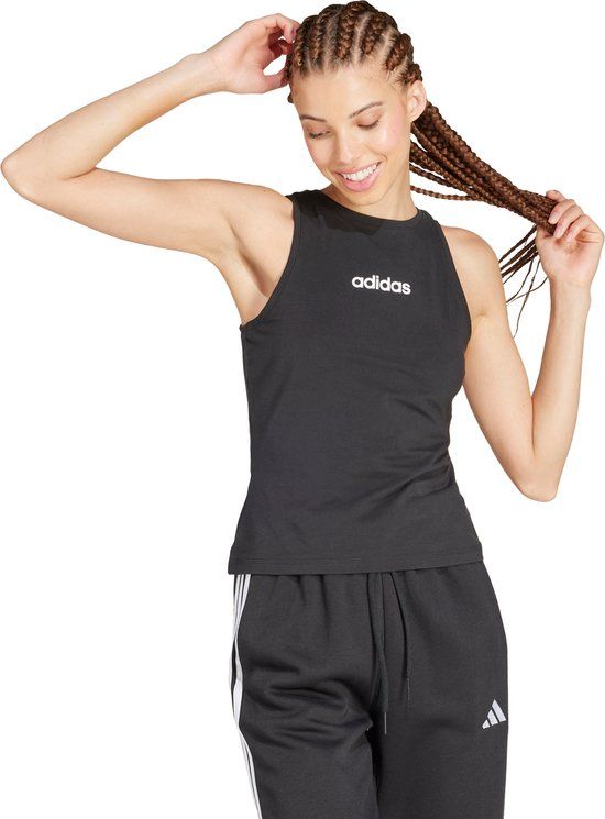 Adidas Sportswear Essentials Linear Slim-Fit Katoenen Tanktop - Dames - Zwart - XXL