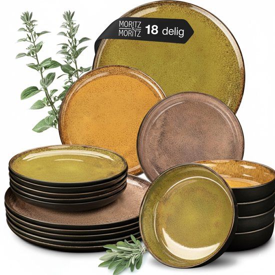 Moritz & Moritz VIDA 18-delige Serviesset voor 6 Persoons – Modern Bordenset Vintage – Servies met dinerborden, dessertborden en soepborden
