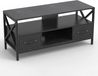 Meuble TV - Table TV/centre multimédia - Cadre en métal - Tiroirs en tissu - Style moderne - Convient pour le salon - Noir