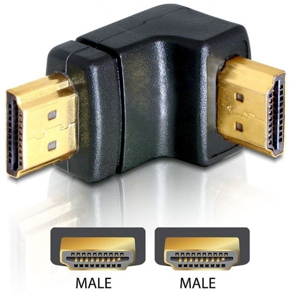OKS Adapter HDMI male > HDMI male 90° down - Zwart