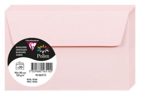 Clairefontaine 5651C - Pakket van 20 Zelfklevende Enveloppen 9x14cm Roze