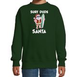 Bellatio Decorations Surf dude Santa fun Kerst sweater / Kerst trui groen voor kinderen - Kerstkleding / Christmas outfit 170/176