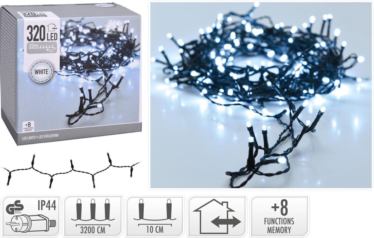 JAP Christmas JAP Kerstverlichting 320 LED's - 8 Lichteffecten - Kerstversiering voor binnen/buiten - 32 meter - Wit