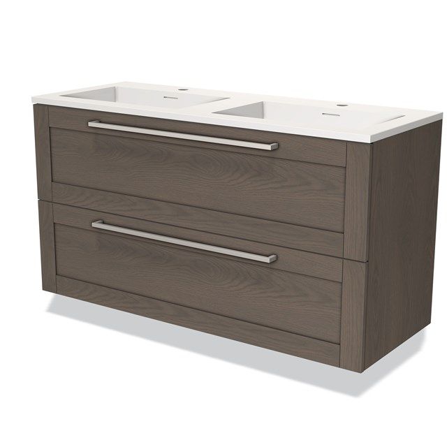 Maxaro Badkamermeubel 120cm Modulo Donkerbruin Eiken 2 Lades Kader Wastafel Solid Surface