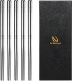 HI NATURE™ Luxe Chopsticks Set - Koreaanse Eetstokjes - Herbruikbaar en Vaatwasserbestendig - 5 Paar - Antislip - Metaal / RVS - Zilver