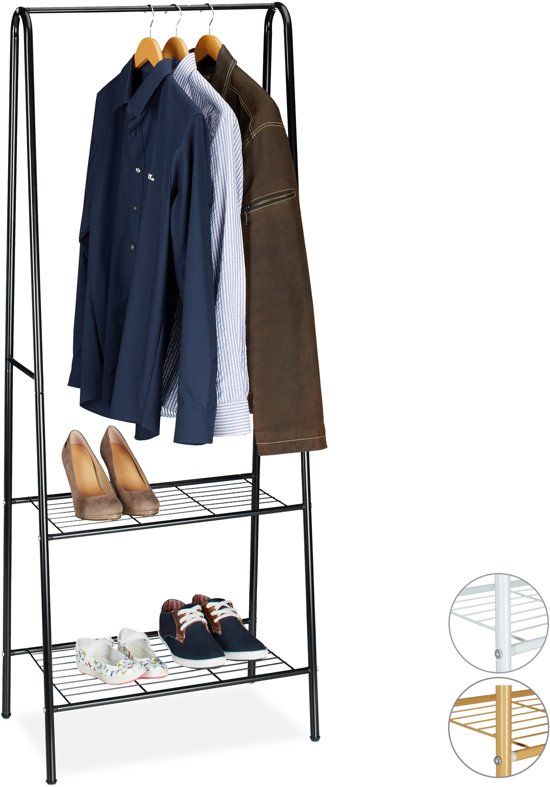 Relaxdays Kledingrek metaal - garderobe - kledingstandaard - schoenenrek - WIT