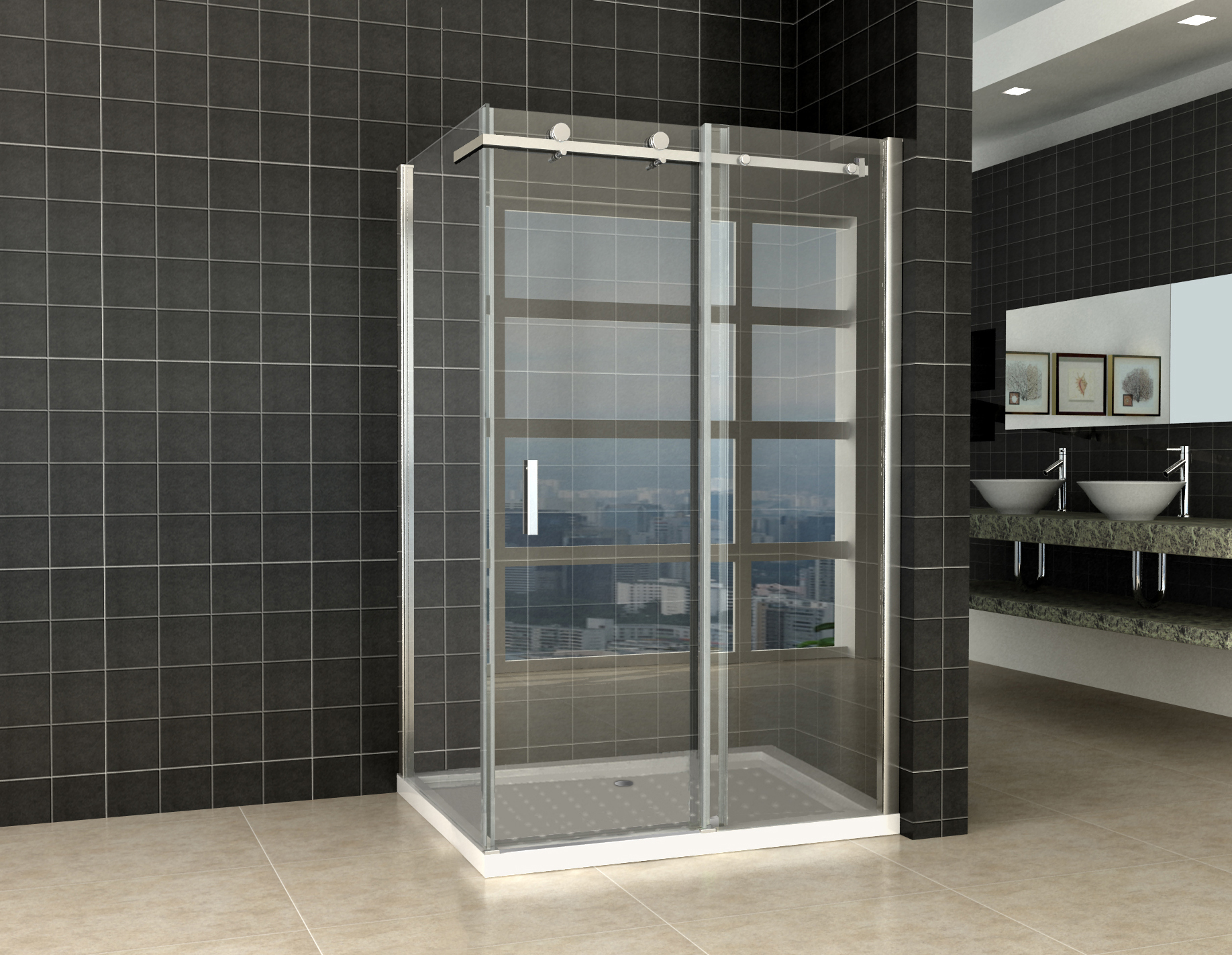 Praya Shower Douchedeur met zijwand 120x90x200cm chroom 8mm dik NANO glas